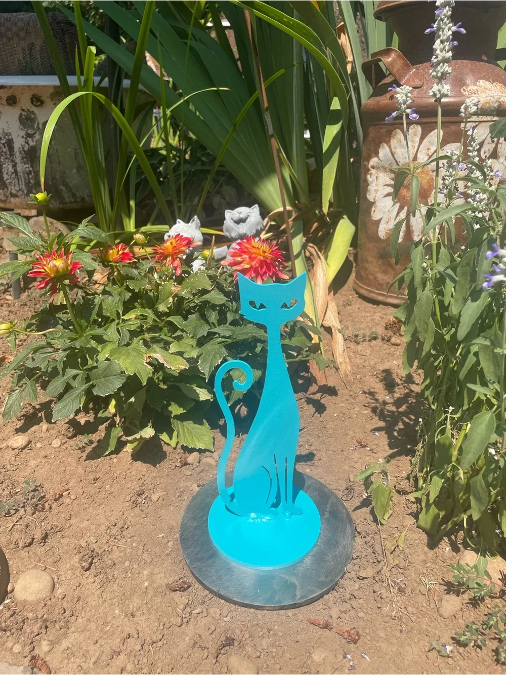 Turquoise Custom Mid Century Modern Cat Statue